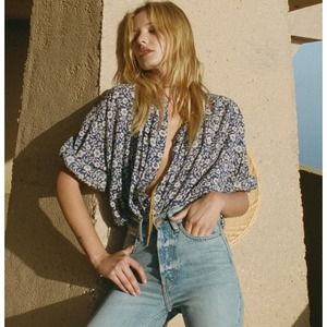 Doen Jane Blouse in Blue Jessamine Calico Floral XS